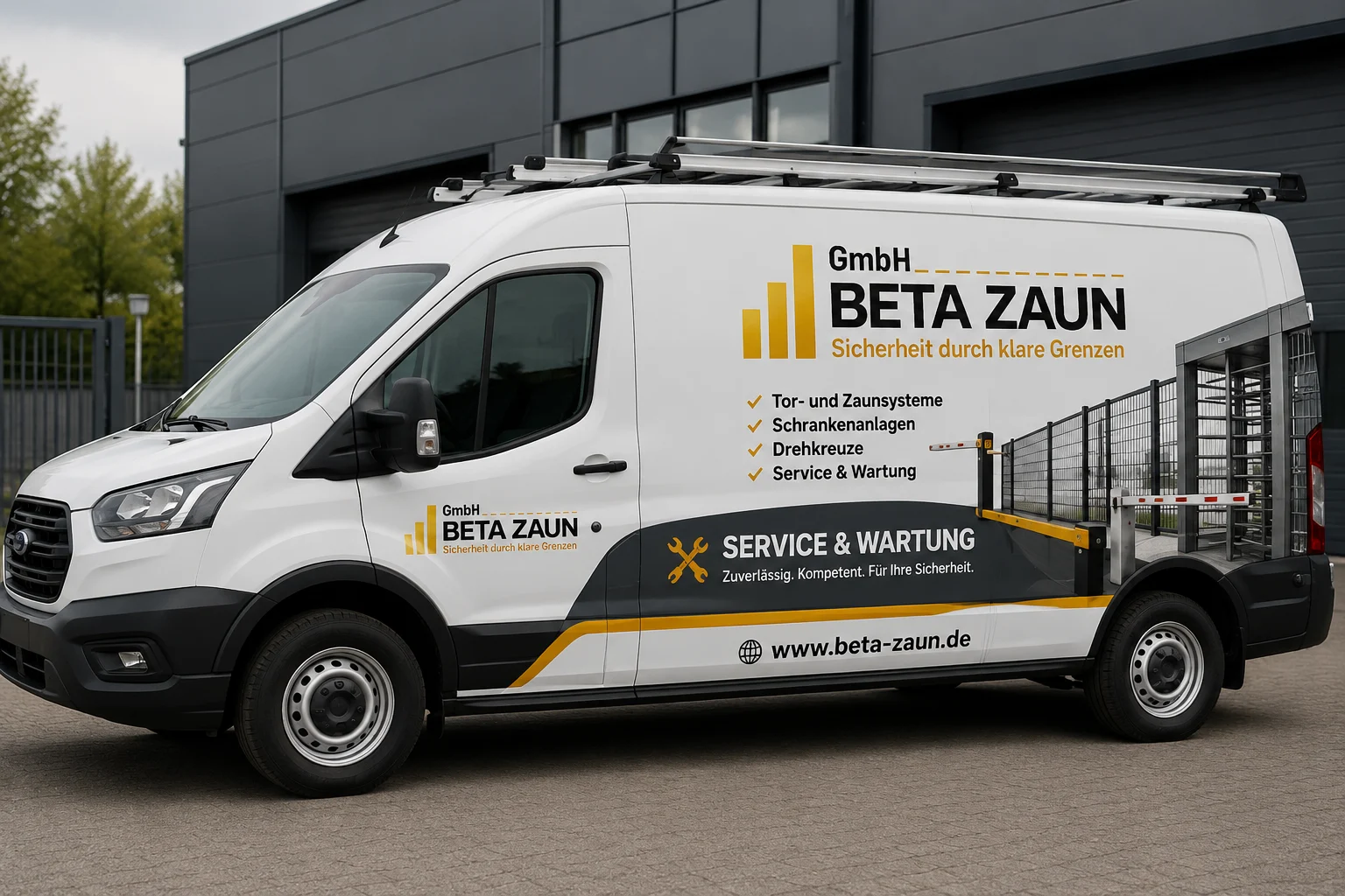 Servicefahrzeug von BETA ZAUN mit der Beschriftung Service & Wartung